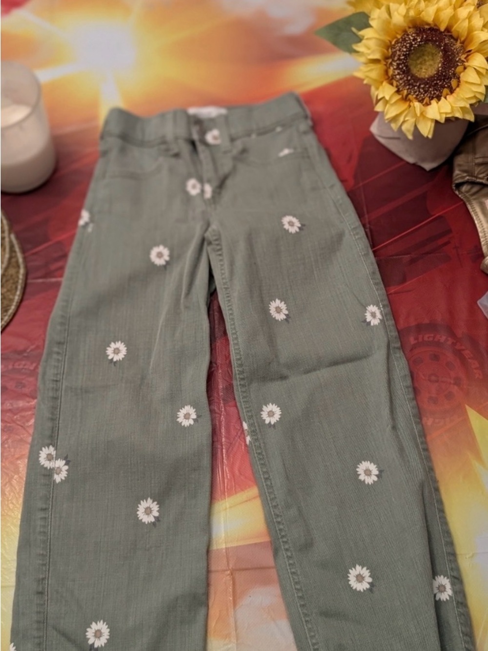 Abercrombie Kids Green Floral Wide Leg High Rise Jeans/ Girl 5-6